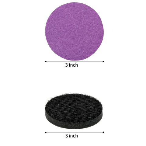 3 inch purple sanding disc and black interface pad from Kickstart Your Projects With This 41 Piece 3 Inch Hook And Loop Wet Dry Sanding Disc Set.