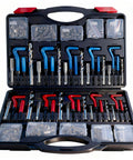 CXPRO 314-piece helicoil thread repair kit in case; blue and red handles with metric and SAE taps and drills.