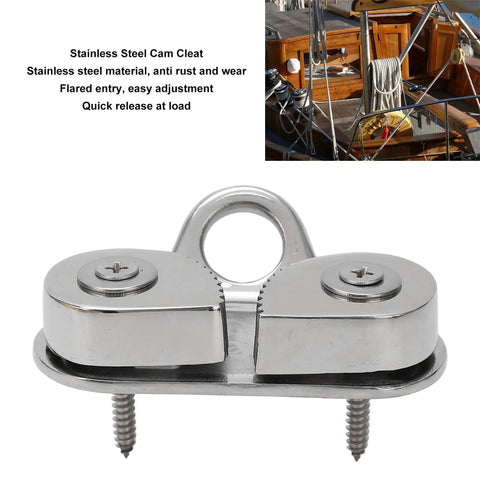 Marine Grade 316 Stainless Steel Cam Cleat for 3 to 15mm Ropes, weatherproof design, high load capacity, close-up view.