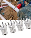 Heavy Duty Internal External Pipe Threading Tool For Half Inch Pvc And Ppr Lines on a worker's hand with pipe in dirt background.