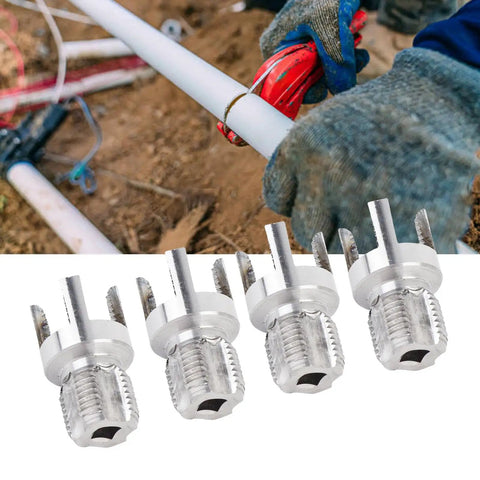 Heavy Duty Internal External Pipe Threading Tool For Half Inch Pvc And Ppr Lines on a worker's hand with pipe in dirt background.