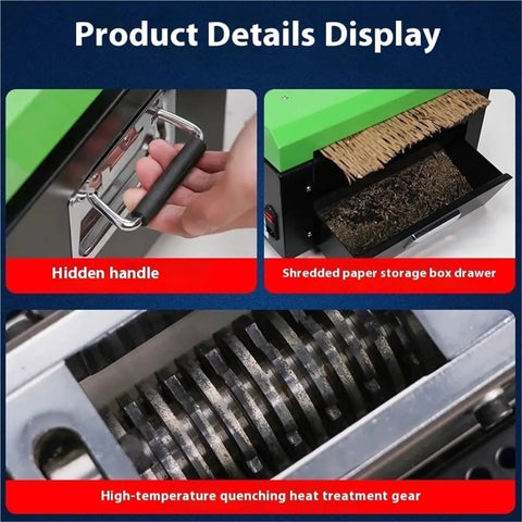 Eco Friendly Cardboard Cutter Paper Cutting Machine That Turns Waste Cardboard Into Cushioning Mesh For A Real Game Changer In Sustainable Packaging Compact And Easy To Use In Warehouses And Packaging Stations, visible handle and shredder gears