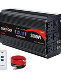 3000W Power Inverter 12V To 120V DC To AC Converter With LCD Remote showing 4 AC outlets and USB ports for RV solar use.