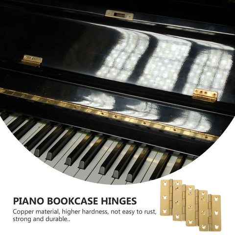 Copper Piano Hinges Set for Jewelry Boxes and Cabinets installed on a black piano lid, showing durable copper material.