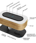 Top view of Masdio Bedside Lamp With Bluetooth Speaker And Wireless Charger, showcasing controls, cherry wood shade, and LED light.