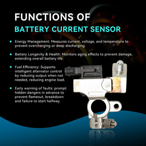 Functions of battery current sensor for Chevy Impala Malibu, tracks voltage and prevents overcharging, ensures optimal performance.