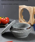 Dolsot Style Granite Stone Bowl With Lid 14 Cm Retains Heat for Bibimbap Soups Stews Hot Pot and Rice, with Wooden Holder