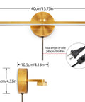 Plug In LED Wall Lamps For Vanity And Mirror, 16 Inch Modern Brass Indoor Wall Lighting Fixtures, side and front views