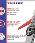 Lower Spray Arm Assembly W10195601 for Dishwashers Replacement Part, detailed view showing gears and no hassle installation features.