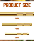 Brass Drift Punch Set, 3 Piece, Three Sizes Three Quarter Inch, One Half Inch, and Three Eighth Inch, shown in 8, 7, 6 inch lengths