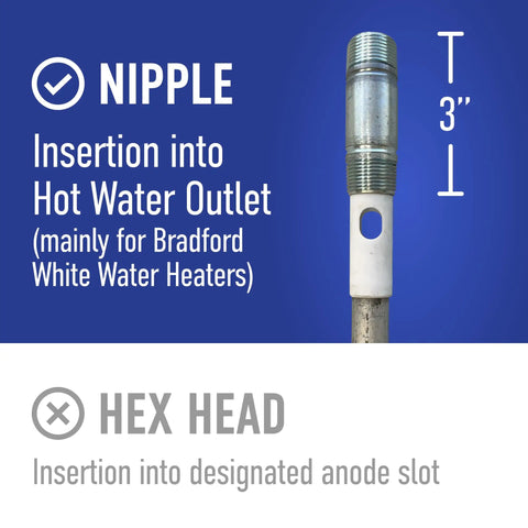 Aluminum Zinc Water Heater Anode Rod With 3/4 NPT Outlet, 3 Inch Nipple, suitable for Bradford White heaters