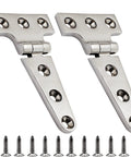 Front view: two 316 stainless steel T-hinges with screws, 4x2 in marine cabinet hatch hardware
