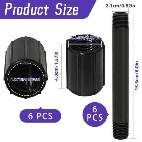 DIY Friendly 12 Pc One Half Inch MNPT Sprinkler Pipe Riser Extensions With 6 Double Female Connectors showing product size