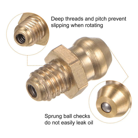 15 Piece Brass Straight Grease Fitting Kit With M5x0.8mm Metric Thread for Cars and Trucks, close-up on thread and nipple