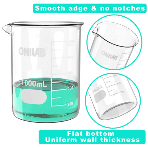 Glass Beaker Set Pack Of Five With 50ml 100ml 250ml 500ml 1000ml Griffin Low Form 3.3 Borosilicate Printed Graduation