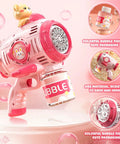 Cute Pink Bear Automatic Bubble Gun For Girls Ages 3 4 5 6 7 8 With Music And Mover Maker Blower Machine Outdoor Easter Gift Princess Toy with colorful design.