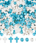 200 Pcs White Cross Beads And Blue Stone Beads Bulk 8mm Round Synthetic Turquoise Easter Pocket Crosses for jewelry making kits
