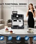 Smooth Operator Espresso Maker With Built In Grinder And Silky Milk Frother, 20 Bar Pressure Coffee Brewer on a modern table.