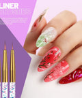 Close-up of painted nails using All-In-One Nail Art Tools Kit With 23 Pcs Brushes 5 Dotting Tools 2 Magnetic Nail Stands