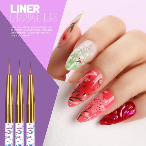 Close-up of painted nails using All-In-One Nail Art Tools Kit With 23 Pcs Brushes 5 Dotting Tools 2 Magnetic Nail Stands