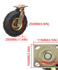 Beefy Heavy Duty Swivel Caster Wheels With Side Brake, pneumatic fixed casters, industrial-grade plate casters dimensions shown
