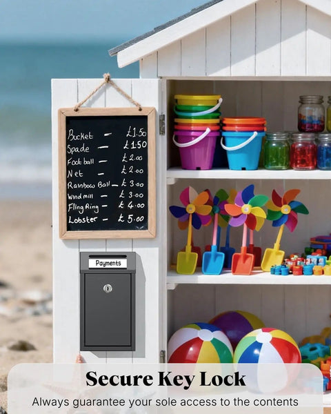 Locking Money Box For Cash Tips And Payments, Wall Mount Mailbox With Magnetic Label Holder on beachside toy stall