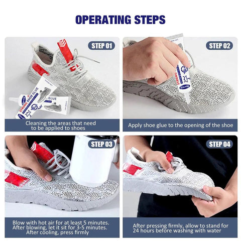 Step-by-step guide on using Shoe Glue Repair Adhesive For Sneakers And Boots Waterproof Clear Quick Dry Strong Bond Rebuild Soles Fix Holes.