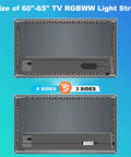 60 To 65 Inch TV Backlight Kit With App Control RGBWW LED Strips showing 4 sides vs 3 sides coverage on screen