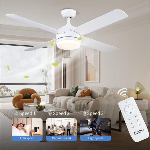 52 Inch Ceiling Fan With Light And Remote LED Dimmable Modern Ceiling Fan Reversible Four Blades Two Color Finishes