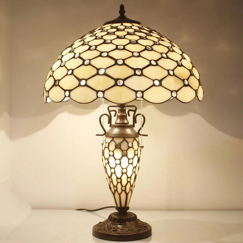 Stained Glass Style Lampshade Replacement For Table Floor Pendant And Ceiling Fixtures, 16 Inch Pearl Bead Glass Shade