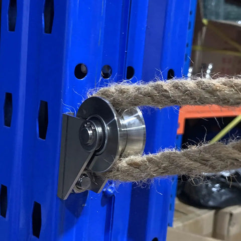 Built Tough Detachable V Groove Pulley Offering Dead Silent 304 Stainless Steel Roller Track Plus Rust Proof Heavy Duty Sliding Wheel Hardware For Super Smooth Project Installations with rope on metal track.