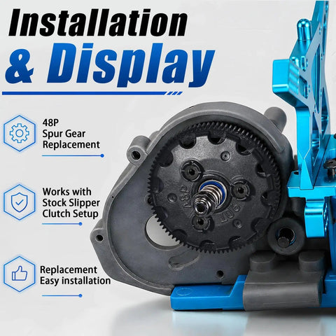 48P Spur Gear Set Featuring 76T 83T 86T 90T for 2WD RC Cars installation display with Traxxas compatibility gear housing close-up