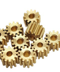 Five Pack 0.4 Module Brass Spur Gears Set, 4mm Thick, Straight Cut, 11T 12T 13T 14T Teeth, Tight Fit Bores 1.5mm, 1.98mm, 2mm, Easy Install For RC Cars, Drones, And Robotics Projects, brass spur gears