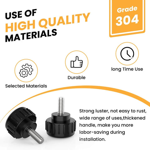 Knurled M4 Thumb Screws 10 Mm Thread Black Round Clamping Screws Stainless Steel With 14 Mm Head Diameter For Machinery And Latches 8 Pack Rust Resistant And Easy Grip DIY Projects