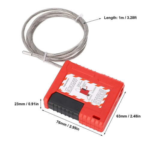 Lockout Tagout Cable Lock 1m Adjustable Stainless Steel Cable Padlock with red PA body