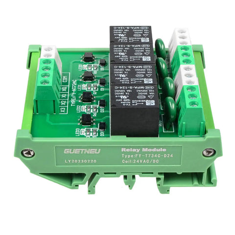 4 Channel Relay Module For Industrial Automation SPDT DIN Rail Mount 24V DC AC Interface Board front view