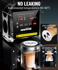 Close-up of Fully Automatic Cup Sealing Machine 90 To 95mm Electric Sealer With Digital LCD Control Panel, black, sealing a cup