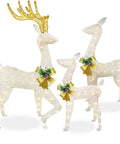 Lighted Outdoor Reindeer Family Set For Christmas 3 Piece Yard Decor With 230 Warm White LEDs Includes 64 Inch Buck 49 Inch Doe And 37 Inch Fawn Easy Setup With Stakes And Zip Ties For Festive Holiday Lawn Display