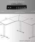 Control panel of VIVO Corner Standing Desk In Dark Walnut L Shaped Electric Height Adjustable Workstation with memory presets.