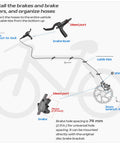 Diagram of Hydraulic Disc Brake Kit for Mountain Bike With Front and Rear Calipers installation, showing brake lever and hose setup.
