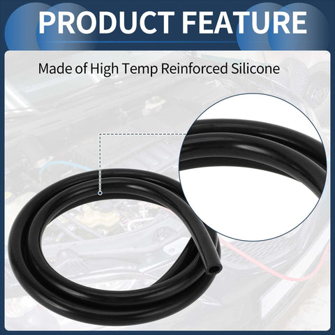 Silicone Vacuum Hose Tubing For Engine Bay 5.5 Feet Long Half Inch ID 12mm 2.5mm Wall Thickness High Temperature Black Vacuum Line