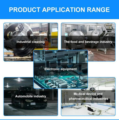 Product Application Range showing Heavy Duty Mobile Dry Ice Blasting Cleaner For Kicking Stubborn Grease And Carbon Buildup Away.