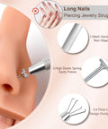 Piercing Taper Kit With Grabber Reachers And Threadless Insertion Tapers For 16G 18G 20G Jewelry showing nose tool use