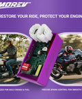 6 Pin DC CDI Ignition Module For GY6 Engines Dual Compatibility With 139QMB 157QMJ Scooters Kymco SYM Lance TaoTao Wolf Go Kart ATV DIP Switch Adjustable Spark displayed against a purple background with motorcycle images.