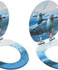 Ultra Soft Flannel Toilet Seat Covers With Quiet Closing Lids featuring playful penguin design for cozy bathroom decor.