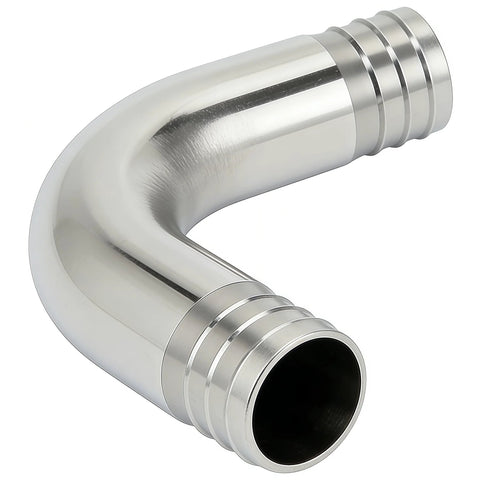 Lophtnix stainless steel 90-degree hose barb elbow, 2 inch barbs on both ends, side view
