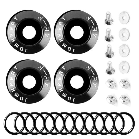 JDM Black Bumper Quick Release Fasteners Kit With Rubber Bands O Rings And Washers Universal Fit For Car Bumpers And Engine Hatches