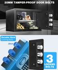 1.3 Cu Ft Home Safe Box With Steel Electronic Lock USB C Emergency Unlock Fireproof Waterproof Bag Felt Lined Interior Silent Keypad Battery Indicator Fits A4 Documents For Bedroom Office Travel showing open door with contents and locking bolts