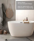 Durable 47 Inch Acrylic Freestanding Bathtub In Gloss White Featuring A Sleek Oval Shape for cozy modern bathroom design.