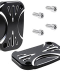 Brake Master Cylinder Covers CNC Billet Aluminum With Reservoir Cap For Harley Touring Electra Glide Road Glide 2008 2017 Hydraulic Clutch Upgrade Badass Rugged Motorcycle Custom Accessory, shown in black aluminum with four mounting screws